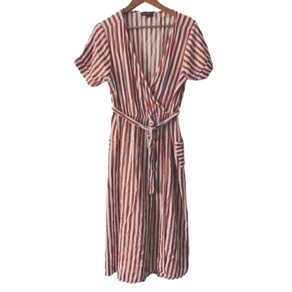 J Gee Orange and white striped Midi dress Medium